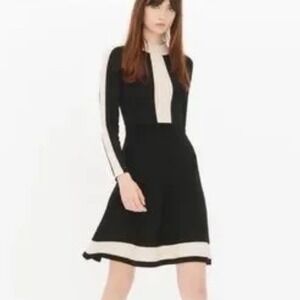 Sandro Paris Daisy Contrast Trim Dress Black Cream Long Sleeve‎ Knit A-Line Sz 8